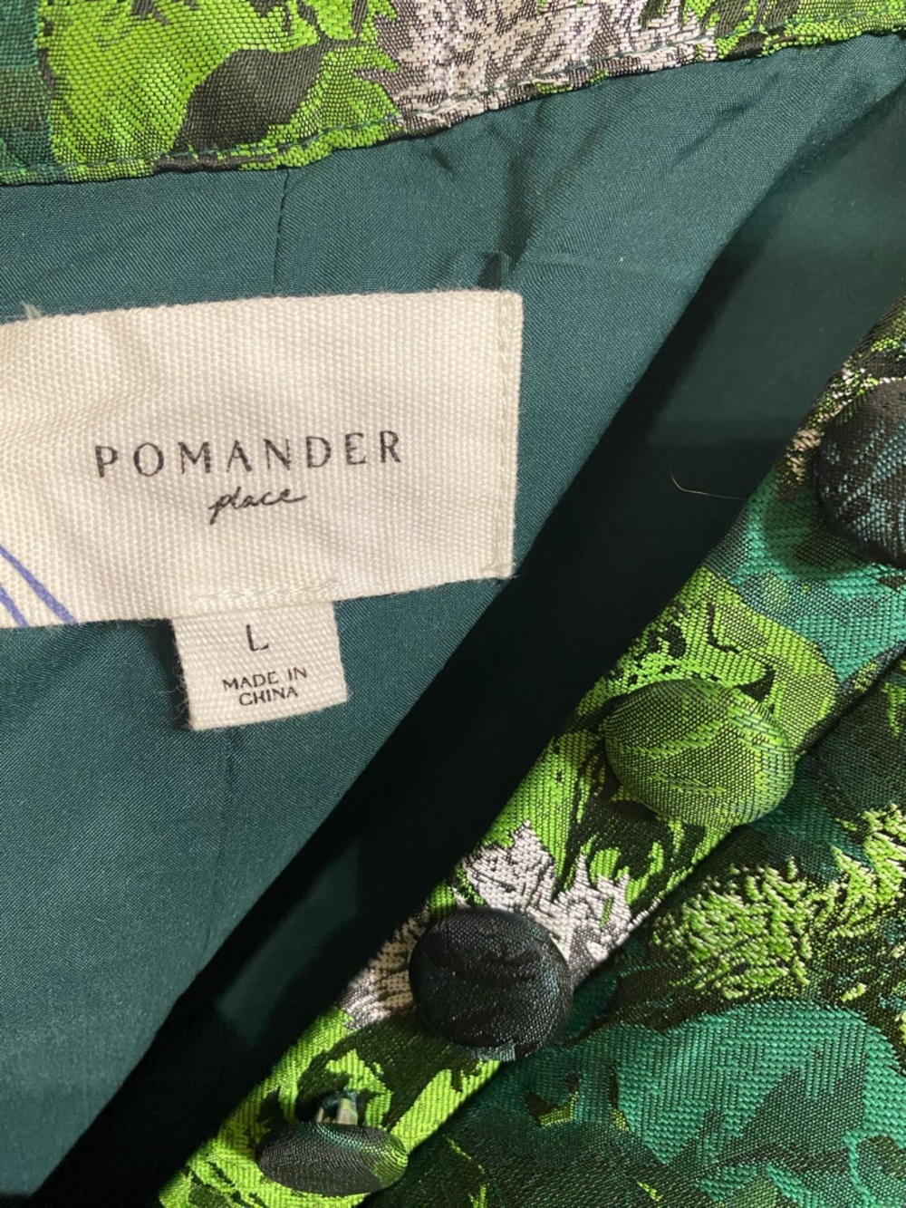 Pomander Place Green Floral Jacquard Puff-Sleeve Mini Dress - Picture 3 of 3
